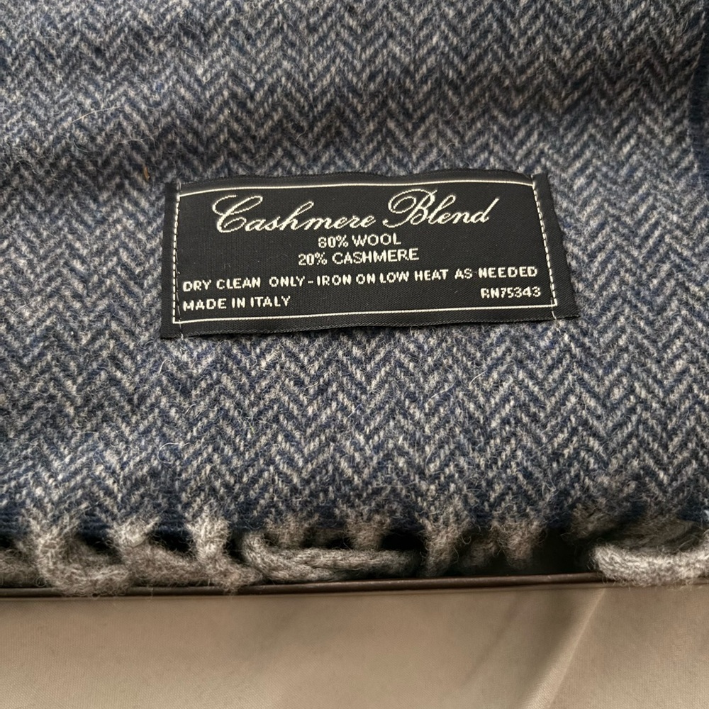 Cashmere Blend Blue Herringbone Scarf